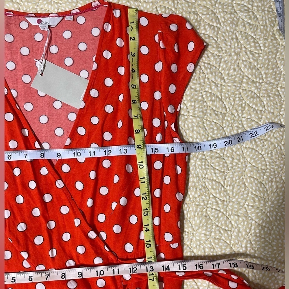 NWT Boden Antonia Polka Dot Cap Sleeve Midi Wrap Dress Blood Orange Size 6R - Picture 11 of 16